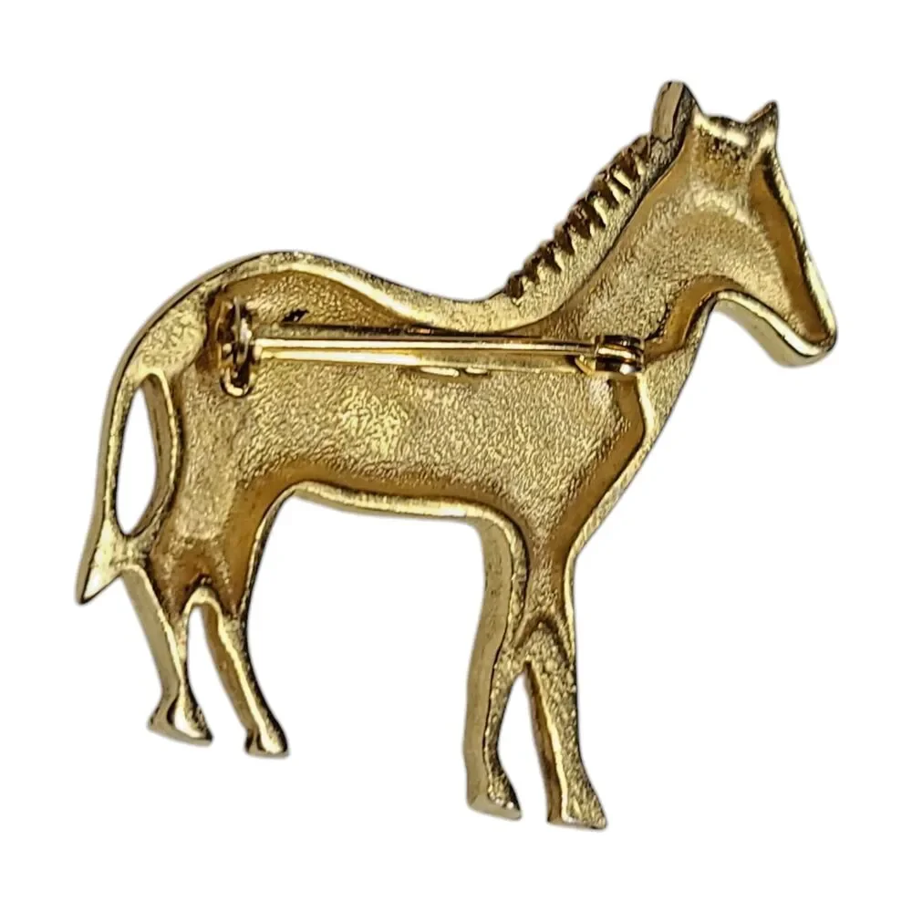 Vintage Black Stripe Enamel Gold Tone Zebra Pin Brooch Safari Animal